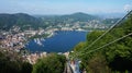 Amazing view of funicular stop on Lake Como climbing to Brunate, Como, Italy