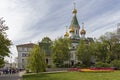 Amazing view of Golden Domes Russian church in Sofia, Bulgaria