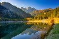 Amazing view of Gosaub lake at autumn morning, Salzkammergut, Upper Austria