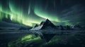 Amazing view of green aurora borealis shining in night sky Royalty Free Stock Photo