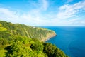 Amazing view of a green cliff near the sea in the Azores archipelago, Portugal Royalty Free Stock Photo