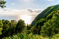 Amazing view of a green cliff near the sea in the Azores archipelago, Portugal Royalty Free Stock Photo