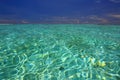 Amazing view on horizon line. Turquoise water surface and skyline with white clouds. Gorgeous nature background. Royalty Free Stock Photo