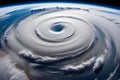 Amazing view of a hurricane from space showing the eye of the storm with clouds swirling around it. Royalty Free Stock Photo