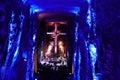 Zipaquira, Colombia; January 04 2020: Amazing view inside of the salt Cathedral in Zipaquira, where people can see the mine and th Royalty Free Stock Photo