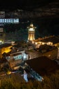 Amazing View of Jumah Mosque, Sulphur Baths and famous colorful balconies in old historic district Abanotubani at night. Tbilisi, Royalty Free Stock Photo