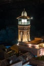 Amazing View of Jumah Mosque, Sulphur Baths and famous colorful balconies in old historic district Abanotubani at night. Tbilisi, Royalty Free Stock Photo