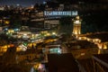 Amazing View of Jumah Mosque, Sulphur Baths and famous colorful balconies in old historic district Abanotubani at night. Tbilisi, Royalty Free Stock Photo