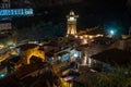 Amazing View of Jumah Mosque, Sulphur Baths and famous colorful balconies in old historic district Abanotubani at night. Tbilisi, Royalty Free Stock Photo