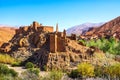 Amazing view of a Kasbah`s ruin on the way to Kasbah Ait Ben Haddou near Ouarzazate in the Atlas Mountains of Morocco. Artistic Royalty Free Stock Photo