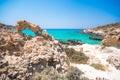 Amazing view of Koufonisi island with magical turquoise waters, lagoons, tropical beaches of pure white sand. Royalty Free Stock Photo