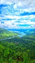 Amazing view of lake and clouds in Mahabaleshwar from top of mountain. Royalty Free Stock Photo