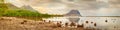 Amazing view of Le Morne Brabant at sunset. Mauritius. Panorama Royalty Free Stock Photo