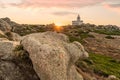 Amazing view of lighthouse in Capo Testa at sunset - Sardinia Royalty Free Stock Photo