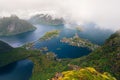 Amazing view of Lofoten islands in the fog, Norway