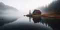 Amazing View Of Lonely House Near The Mountain Lake Royalty Free Stock Photo