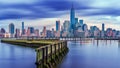 amazing view lower Manhattan , financial district with sunset, New York City