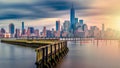 amazing view lower Manhattan , financial district with sunset, New York City