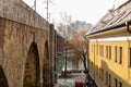 Amazing view of Maribor Old city with bridge on the Drava river before sunrise, Slovenia Royalty Free Stock Photo