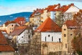 Amazing view of Maribor Old city, medieval water tower on the Drava river at morning, Slovenia Royalty Free Stock Photo