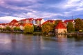 Amazing view of Maribor Old city, medieval water tower on the Drava river before sunrise, Slovenia Royalty Free Stock Photo