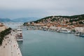 Amazing view of marina and Trogir town, Croatia. Travel destination in Croatia Royalty Free Stock Photo