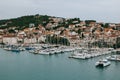 Amazing view of marina and Trogir town, Croatia. Travel destination in Croatia Royalty Free Stock Photo