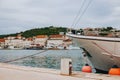 Amazing view of marina and Trogir town, Croatia. Travel destination in Croatia Royalty Free Stock Photo
