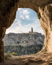 View of Matera from a cave, Italy