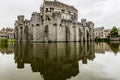 Amazing view of the medieval castle the Gravensteen Castle of the Counts surrounded by water Royalty Free Stock Photo