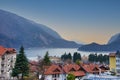 Amazing view of Molveno blue lake in Trentino Alto Adidge province, northern Italy Royalty Free Stock Photo