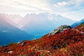 Amazing view on Monte Bianco mountains range with Monblan on background Royalty Free Stock Photo