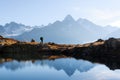 Amazing view on Monte Bianco mountains range with tourist on a foreground Royalty Free Stock Photo