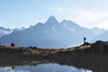 Amazing view on Monte Bianco mountains range with tourist on a foreground Royalty Free Stock Photo