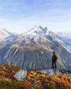 Amazing view on Monte Bianco mountains range with tourist on a foreground Royalty Free Stock Photo