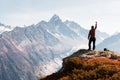 Amazing view on Monte Bianco mountains range with tourist on a foreground Royalty Free Stock Photo