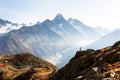 Amazing view on Monte Bianco mountains range with tourist on a foreground Royalty Free Stock Photo