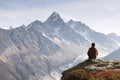 Amazing view on Monte Bianco mountains range with tourist on a foreground Royalty Free Stock Photo