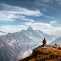 Amazing view on Monte Bianco mountains range with tourist on a foreground Royalty Free Stock Photo