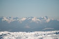 Amazing view of mountain peaks covered with snow. Snowy mountains in winter day Royalty Free Stock Photo