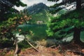 Amazing view of mountains and  Poprad Lake Popradske pleso in High Tatras National Park. Slovakia. Royalty Free Stock Photo