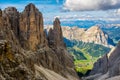 Amazing view from Mountains Sella Ronda, South Tyrol, Dolomites, Italy. Travel in nature. Artistic picture. Beauty world Royalty Free Stock Photo