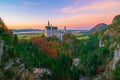 Amazing view on Neuschwanstein Castle at autumn evening, Bavaria, Germany Royalty Free Stock Photo
