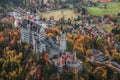 Amazing view of Neuschwanstein and Hohenschwangau castles in the autumn season at sunset. Fussen. Bavaria, Germany.