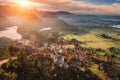 Amazing view of Neuschwanstein and Hohenschwangau castles in the autumn season at sunset. Fussen. Bavaria, Germany. Royalty Free Stock Photo