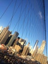 Amazing view at the New York City Brooklyn Bridge in Manhattan with skyscrapers and city skyline over Hudson River winter Royalty Free Stock Photo