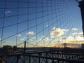 Amazing view at the New York City Brooklyn Bridge in Manhattan with skyscrapers and city skyline over Hudson River winter Royalty Free Stock Photo