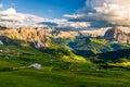 view of Odle mountain range in Seceda, Dolomites, Italy