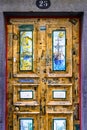 Amazing view of an old door with colorful decorations in Funchal, Madeira, Portugal Royalty Free Stock Photo