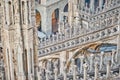 Amazing view of old Gothic spires. Milan Cathedral roof on sunny day, Italy. Milan Cathedral or Duomo di Milano is top Royalty Free Stock Photo